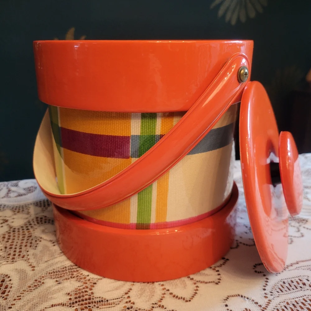 Vintage Vinyl Rainbow Plaid & Orange Ice Bucket